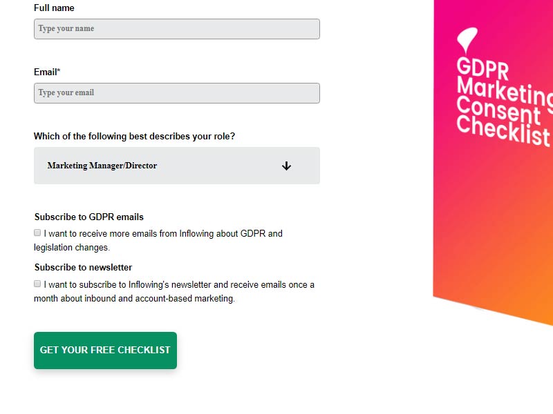 Landing page form GDPR opt-in